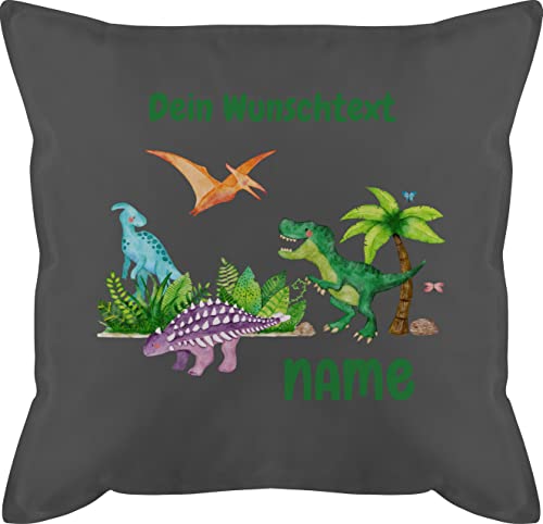 Kissen 50x50 - Tiere - Dino Dinos Dinosaurier - 50 x 50 cm - Grau - personalisierte Motiv und tiermotiv Name Tier Tieren Kita Personalisieren personalisierter kleine Geschenke von Geschenk mit Namen personalisiert by Shirtracer