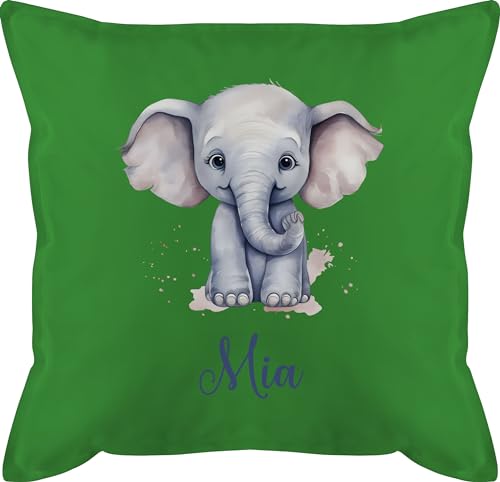 Kissen 50x50 - Zootiere - Elefant Dickhäuter Grauer Riese Rüsseltier - 50 x 50 cm - Grün - elefantenmotiv Elephant und Name Elefanten Geschenke personalisiertes kopfkissen personalisierte Kinder von Geschenk mit Namen personalisiert by Shirtracer