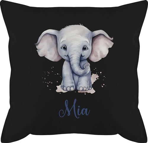 Kissen 50x50 - Zootiere - Elefant Dickhäuter Grauer Riese Rüsseltier - 50 x 50 cm - Schwarz - elefantenmotiv Elefanten Geschenke kopfkissen personalisierte Kinder Elephant personalisiertes Name von Geschenk mit Namen personalisiert by Shirtracer