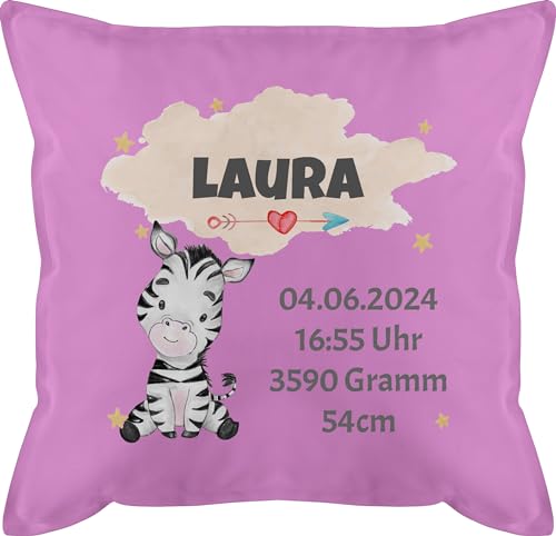 Kissen 50x50 - Zur Geburt - Zebra Geburtsdaten - Mädchen Datum Gewicht Uhrzeit Größe - 50 x 50 cm - Pink - geburts Geschenke Baby geburtskissen personalisierter neugeborenes füllung von Geschenk mit Namen personalisiert by Shirtracer