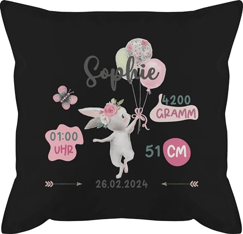 Kissen 50x50 - Zur - Geburtsgeschenk Maß Gewicht Geburt - 50 x 50 cm - Schwarz - Baby Daten kopfkissen Neugeborene personalisiertes geburtskissen geburts Geschenke echtmaß und Kissenbezug Eltern von Geschenk mit Namen personalisiert by Shirtracer