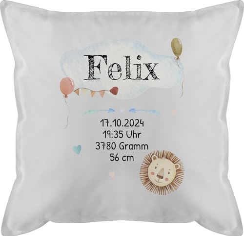 Kissen 50x50 - Geburtsgeschenk Baby Geschenk zur Geburt Junge Löwe - 50 x 50 cm - Weiß - personalisiertes geburtskissen neugeboren kopfkissen personalisierte Geschenke mädchen für Neugeborene von Geschenk mit Namen personalisiert by Shirtracer