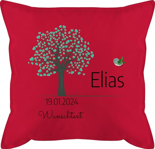 Kissen 50x50 - Lebensbaum Geburt Taufe Kommunion Datum Geschenk - 50 x 50 cm - Rot - personalisierte taufgeschenke zur geldgeschenk firmung Jungen tauf konfirmation Name personalisiertes von Geschenk mit Namen personalisiert by Shirtracer