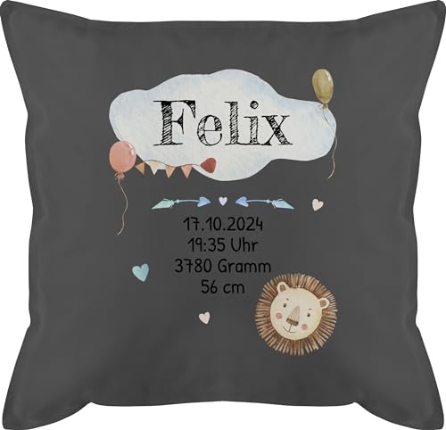 Kissen 50x50 - Geburtsgeschenk Baby Geschenk zur Geburt Junge Löwe - 50 x 50 cm - Grau - personalisiertes geburtskissen neugeboren kopfkissen personalisierte Geschenke mädchen für Neugeborene von Geschenk mit Namen personalisiert by Shirtracer