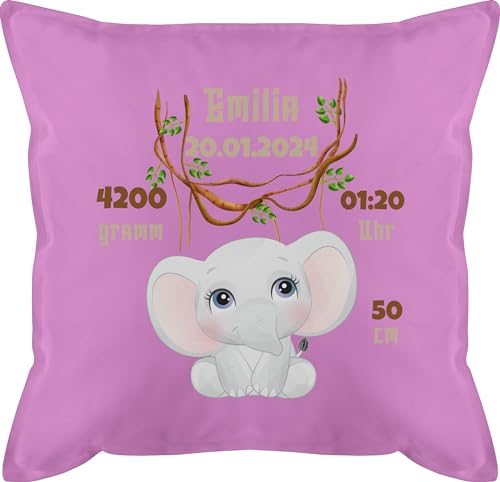 Kissen 50x50 - Zur Geburt - Geburtsgeschenk Elefant Datum Gewicht Uhrzeit Größe - 50 x 50 cm - Pink - personalisiertes personalisierte Baby Geschenke namenskissen Schwangerschaft geburtskissen von Geschenk mit Namen personalisiert by Shirtracer