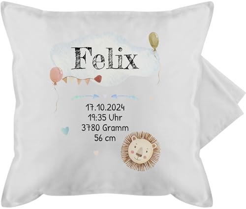 Kissenbezug - Geburtsgeschenk Baby Geschenk zur Geburt Junge Löwe - 50 x 50 cm - Grau - Geschenke Kissen für Neugeborene neugeboren kissenhülle personalisiertes geburtskissen von Geschenk mit Namen personalisiert by Shirtracer