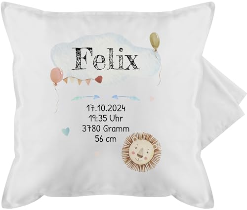 Kissenbezug - Geburtsgeschenk Baby Geschenk zur Geburt Junge Löwe - 50 x 50 cm - Weiß - geburts Geschenke Kissen babykissen Neugeborene personalisierte babygeschenke personalisiertes von Geschenk mit Namen personalisiert by Shirtracer