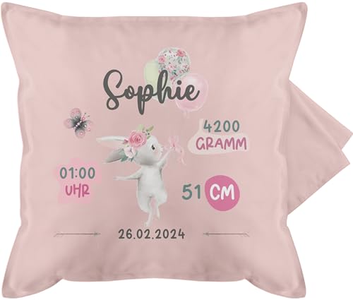 Kissenbezug - Zur - Geburtsgeschenk Maß Gewicht Geburt - 50 x 50 cm - Hellrosa - Kissen Neugeborene personalisierte Geschenke Baby geburtskissen Schwangerschafts verkündung personalisierter von Geschenk mit Namen personalisiert by Shirtracer