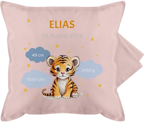 Kissenbezug - Zur - Geschenk Geburtsdaten Geschenke Geburt Daten - 50 x 50 cm - Hellrosa - Kissen Baby geburtskissen Geburtsgeschenk kissenhülle personalisiertes babykissen Neugeborene neugeboren von Geschenk mit Namen personalisiert by Shirtracer