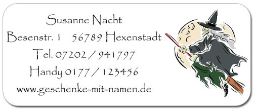 Adress-Etiketten "Hexe 2" mit Ihrem Wunschtext, 160 Stück, ca. 56 x 23 mm, für bis zu 5 Zeilen Text von Geschenke mit Namen