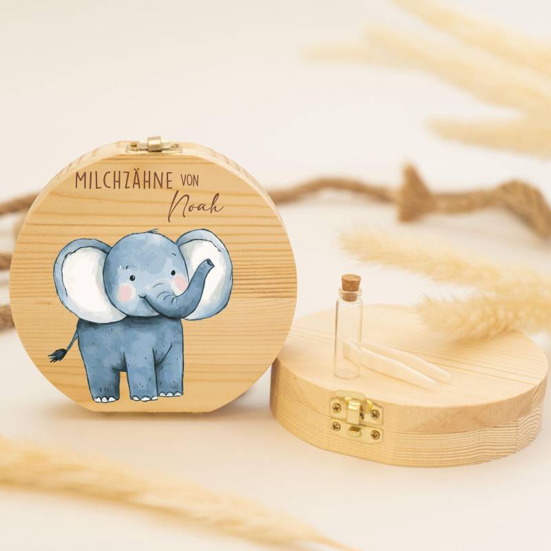 Personalisierte Zahndose Mit Elefantenmotiv | Holz Erinnerungsbox Für Milchzähne Geschenk Zur Taufe & Geburt, Milchzähne, Zahnfee von GeschenkeFabrikShop