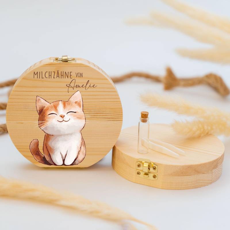 Personalisierte Zahndose Mit Katzenmotiv | Holz Erinnerungsbox Für Milchzähne Geschenk Zur Taufe & Geburt, Milchzähne, Zahnfee von GeschenkeFabrikShop