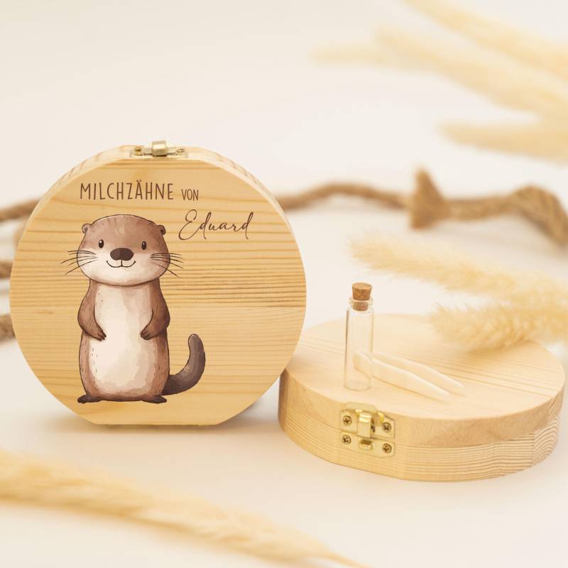 Personalisierte Zahndose Mit Otter-Motiv | Holz Erinnerungsbox Für Milchzähne Geschenk Zur Taufe & Geburt, Milchzähne, Zahnfee von GeschenkeFabrikShop