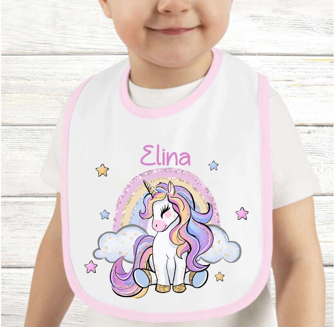 Baby Lätzchen Personalisiert Einhorn Mit Name Mädchen Sabberlatz Latz Geschenk Geburt Taufe von Geschenkelaedchen