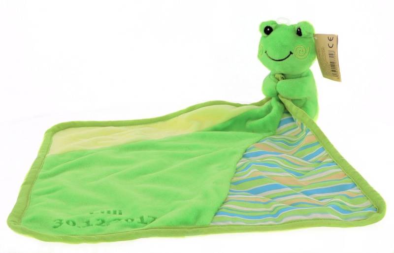 Personalisiertes Schnuffeltusch, Kuscheltuch Frosch Hupfi Mit Name Und Geburtstag Graviert. Wahlweise Oder Ohne Rassel Erhältlich von Geschenkeschmiede