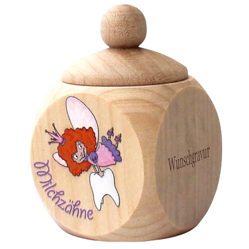 Geschenkissimo Milchzahndose Zahnfee aus Holz personalisierbar mit Gravur - Zahndose für Jungen und Mädchen - Kinder Zahnbox Geschenk für Milchzähne von Geschenkissimo