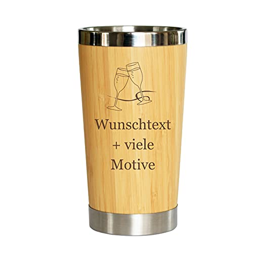 Geschenkissimo Partybecher mit individueller Gravur, Trinkbecher in Holz Optik 400 ml, Bambusbecher für Bier, Cocktails, Longdrinks - Alternative zu Biergläser, Longdrinkgläser … von Geschenkissimo