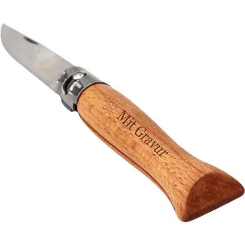 Geschenkissimo Premium Klappmesser mit Holzgriff und Name graviert - 19,5 cm, leichtes Holz Messer für Outdoor Aktivitäten wie Wandern, Camping, Jagen, Fischen - fest arretierbare Klinge von Geschenkissimo