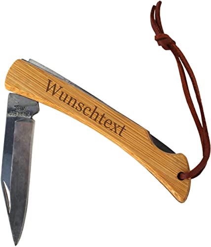 Klappmesser mit Gravur - personalisiert mit Name - Schnitzmesser in Holz Optik, Taschenmesser, Jagdmesser, Angelmesser, Outdoor Messer für Camping und Survival, Bambusmesser von Geschenkissimo