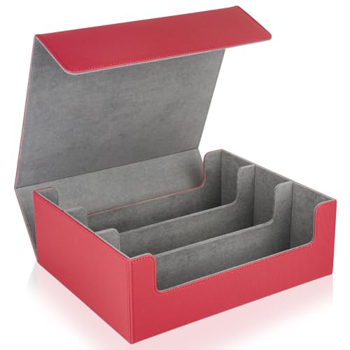 Gesserit Kartenetui Organizer für Sammelkarten, 1800+ PU Leder Kartenetui-Aufbewahrungsbox mit Magnetverschluss für MTG, TCG, Yugioh, Sportkarten, Rot und Grau von Gesserit