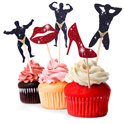 Get Fresh Bachelorette Party Cupcake Toppers Set - 25 Stück Bachelorette Brautdusche Hen Party Cake Cupcake Decorations Picks - Glitzer Männliche Tänzer Stripperinnen Cupcake Dekoration Liefert von Get Fresh