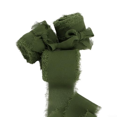 Ausgefranstes Satin-Chiffonband zum Basteln, Verpacken, 4 cm x 5 m, verschiedene Farben (Armeegrün) von Getdoublerich