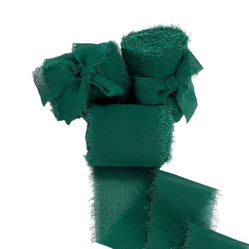 Ausgefranstes Satin-Chiffonband zum Basteln, Verpacken, 4 cm x 5 m, verschiedene Farben (dunkelgrün) von Getdoublerich