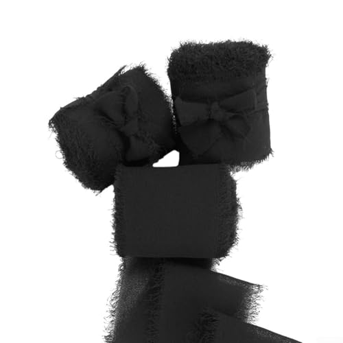 Ausgefranstes Satin-Chiffonband zum Basteln, Verpacken, 4 cm x 5 m, verschiedene Farben (schwarz) von Getdoublerich