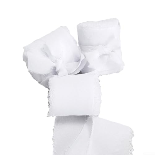 Ausgefranstes Satin-Chiffonband zum Basteln, Verpacken, 4 cm x 5 m, verschiedene Farben (weiß) von Getdoublerich