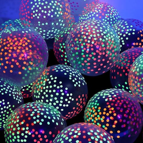 Blacklight Reactive Print Clear Latex Balloons 10 Pack with Neon Stars (S-Punkte) von Getdoublerich