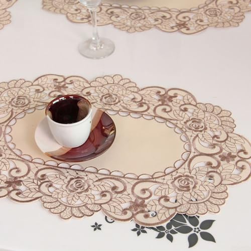 Getdoublerich Tischdecke, weiß bestickte Spitzentischdecke mit Blumenmuster, geeignet für verschiedene Anlässe oder Hochzeitsfeiern, Satin-Stoff (2# (rund 30 x 45 cm) von Getdoublerich