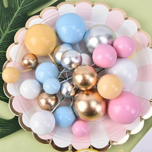 Kugel-Kuchenaufsatz-Set, 20 Stück, gemischt, für Geburtstagsparty, Babyparty, Hochzeit, Weihnachten, erhältlich in Silber, Gold, Rosa, Blau (blau) von Getdoublerich