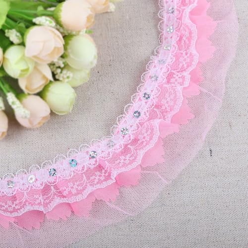 Verschönern Sie Ihre DIY-Projekte mit diesem eleganten, 45 mm großen, bestickten Spitzenbesatz mit Blumenpailletten (Pink 1) von Getdoublerich