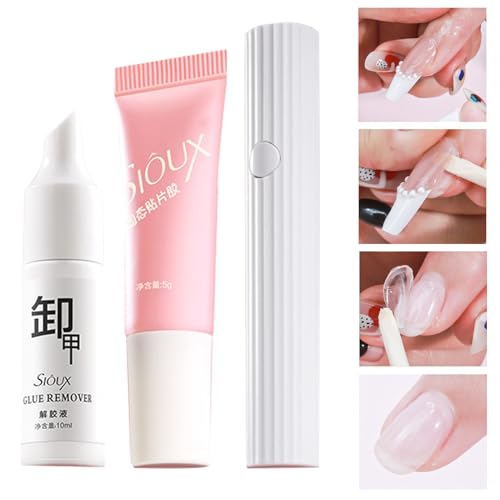 Fester Nagelkleber für Nail Tips Nail Glue | 3 Stück Nagellack UV Nagelkleber kits | 3 in 1 Gel Glue Fester Nagelkleber für Tips Extra Starker Kleber mit Pinsel | Festes Nail Gel für langlebige Nägel von Geteawily