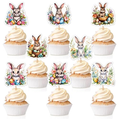 Geteawily Fröhliche Ostern Cupcake-Topper,Ostereier Cupcake-Topper, Fröhliche Osterhasen-Dessertaufsätze, Hasen-Eier-Cupcake-Topper, Kuchendekoration für Geburtstag und n von Geteawily