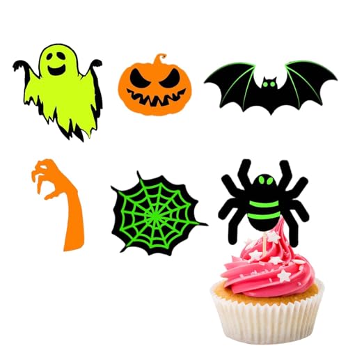 Geteawily Ghost Cupcake-Toppers | Halloween-Cartoon-Kuchenaufsätze von Spinnen- – Gothic- -Geschenke für Foto-Requisiten, niedliche Cupcake-Spitzen von Geteawily