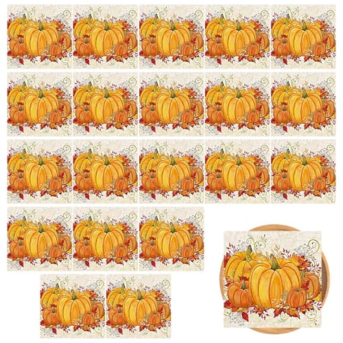 Geteawily Halloween-Dinner-Servietten,Halloween-Servietten - Papierservietten Dekorative Halloween-Getränkeservietten - Niedliche orangefarbene, weiche, sehr saugfähige Partyservietten aus Papier für von Geteawily