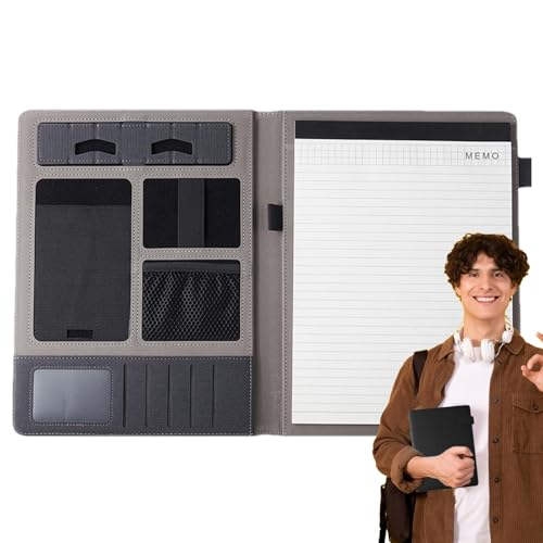 Geteawily Padfolio aus PU-Leder, Padfolio-Organizer | Konferenzdokumenten-Organizer | inkl. Notizblock, Schreibtablett-Tasche aus PU-Leder für Vorräte und Karten von Geteawily