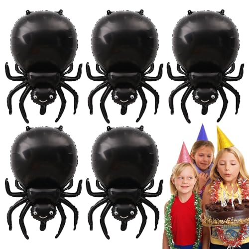 Geteawily Schwarze Spinnenballons,Spinnenballons Partyzubehör | 5 Stück Halloween-Luftballons mit schwarzen Spinnen,Black Spider Decors – Tierballons für festliche Atmosphäre für Halloween-Dekoration, von Geteawily