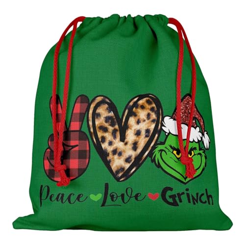 Grinches Bag | 2023 Weihnachten Halloween Grüne Tasche | Grinches Weihnachtsbaum Dekoration Tasche | doppelseitig bedrucktes Geschenkpapier | Wiederverwendbare Kordelzugbeutel für Weihnachten von Geteawily