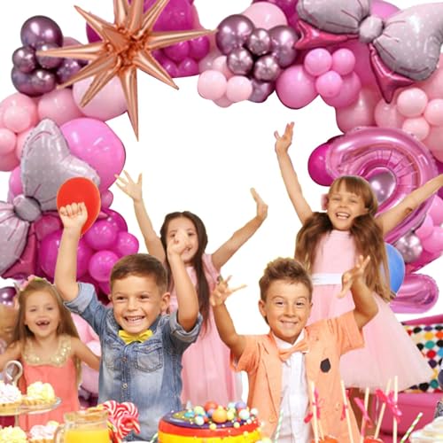 Rosa Ballon Set, Rosa Metall Latex Ballons Bowknot Nummer Hintergrund, Rosa Folie Zahlenballons Latexballons Rosa Luftballons Supplies für Prinzessin Thema Geteawily von Geteawily