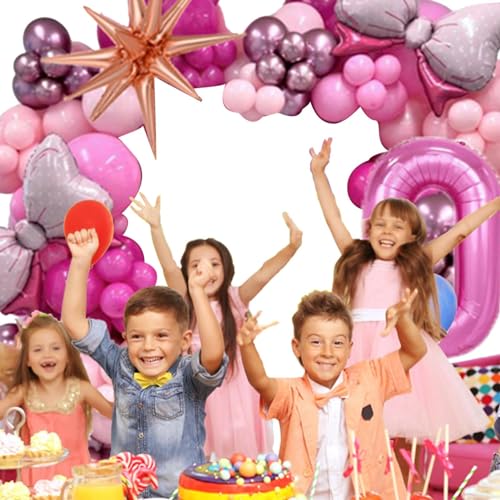 Rosa Partyballons | Rosa Folienzahlen Luftballons Latexballons - Rosa Metall Latex Ballons Bowknot Nummer Hintergrund Rosa Folienzahlen Luftballons für Hochzeit Geteawily von Geteawily