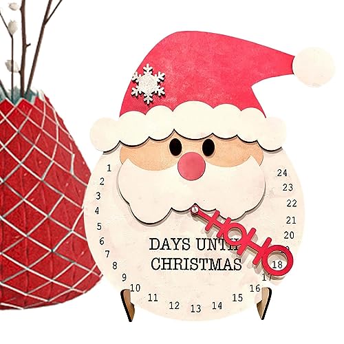 Weihnachts-Countdown-Kalender, Weihnachtsmanngesicht aus Holz, dekorativer Countdown bis Weihnachten, wiederverwendbare Countdown-Türschilder mit Weihnachtswichtel, Elch, Schneeflocke, Wand, von Geteawily