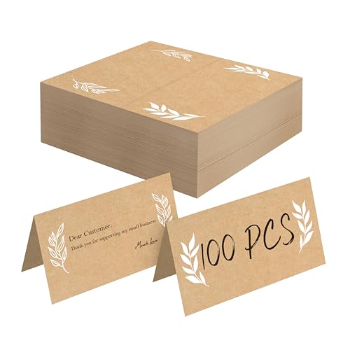 100 STÜCK Kraft-Platzkarten, kleine leere Zeltkarten, zarte Sitzkarten, rustikale Namenskarten, Begleitkarten für Hochzeit, Tisch, Abendessen, Empfänge (5cm x 9cm, Blattmuster-Design) von Gethelud