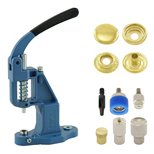 Druckknopfpresse Set mit Hebelpresse, Druckknopfwerkzeug und 50 Stück Ring-Feder Druckknöpfen 12,5 mm, Gold, Messing | nähfrei, rostfrei | Handpresse | DIY von Getmore Crafts