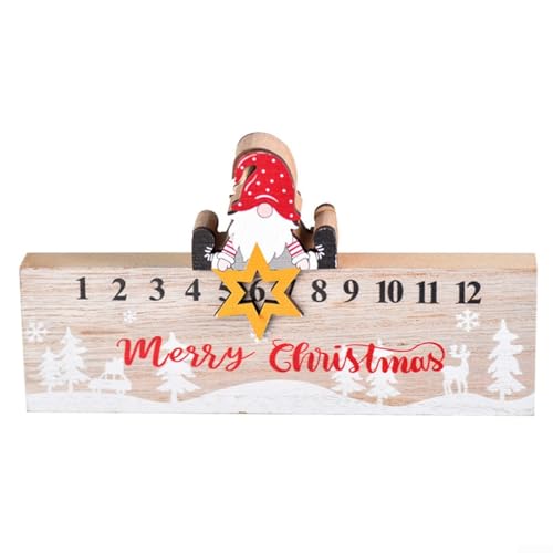 Entzückender Weihnachts-Countdown-Kalender aus Holz mit Weihnachtsmann-Figur, perfekte Urlaubsdekoration (B) von Gettimore