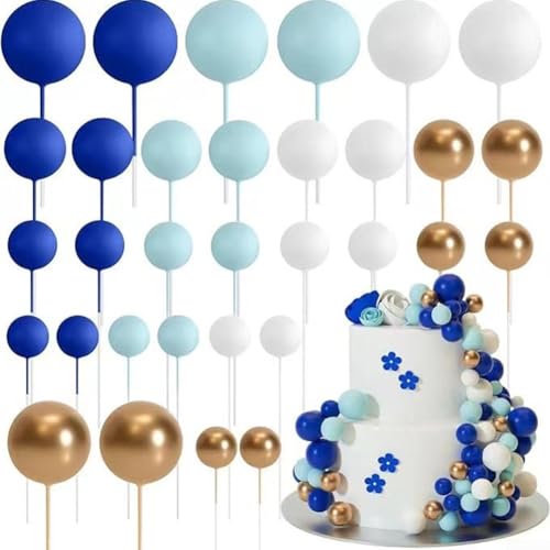 Gettimore Cake Balls Decoration 32 Pcs Decoration Ball Set Cupcake Mini Balloon Cake Balls for Cake Deco Birthday Party Wedding (Blau) von Gettimore