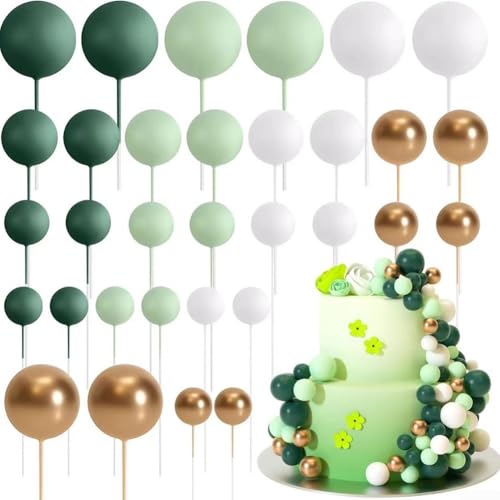 Gettimore Cake Balls Decoration 32 Pcs Decoration Ball Set Cupcake Mini Balloon Cake Balls for Cake Deco Birthday Party Wedding (Grün) von Gettimore