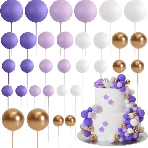 Gettimore Cake Balls Decoration 32 Pcs Decoration Ball Set Cupcake Mini Balloon Cake Balls for Cake Deco Birthday Party Wedding (Purple) von Gettimore