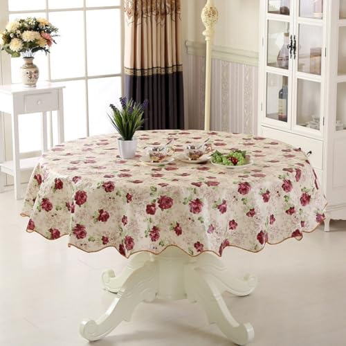 Gettimore Runde PVC-Tischdecke, wasserdicht, hitzebeständig, für 4–6 Sitzer, 152 x 152 cm/180 x 180 cm, Rose (152 cm) von Gettimore